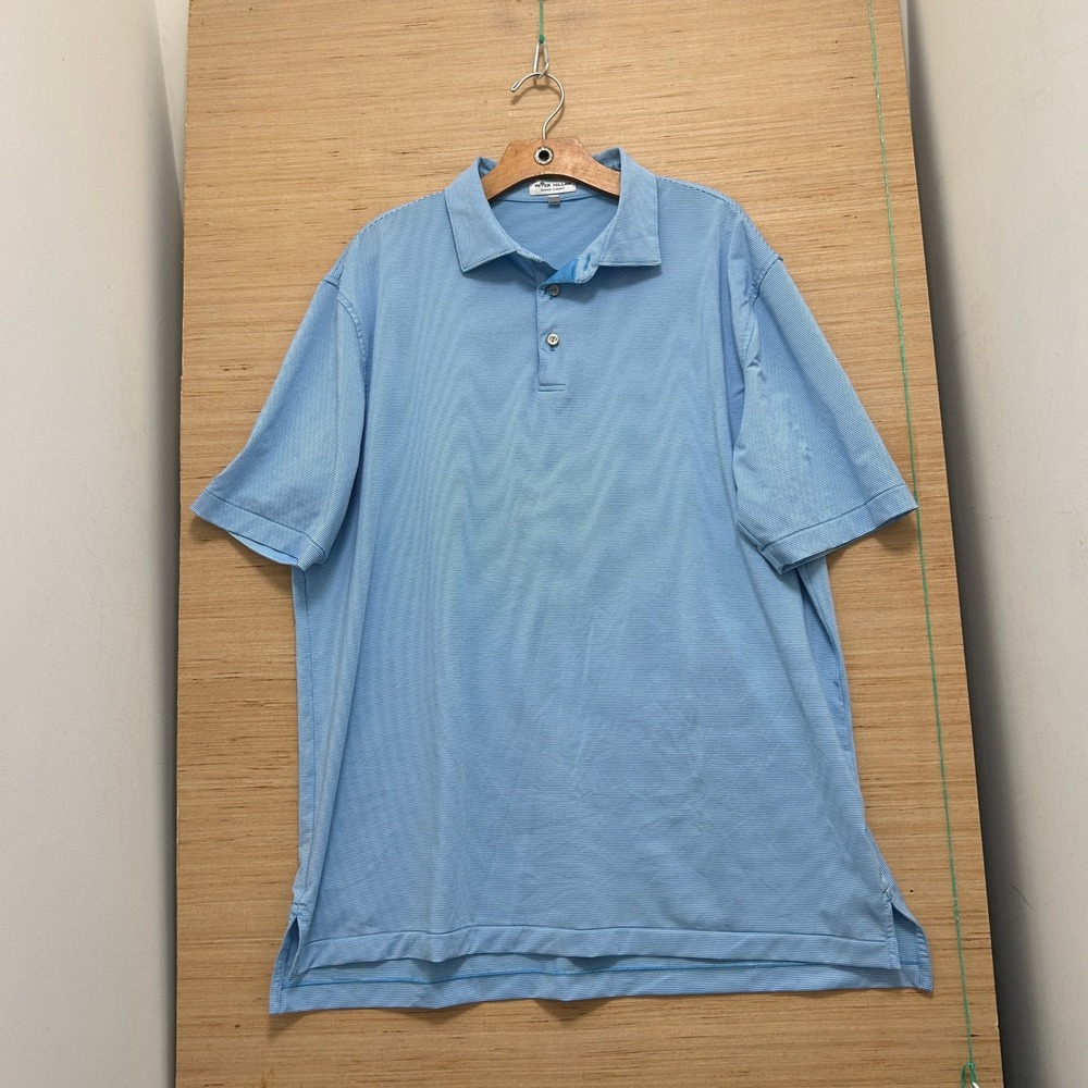 Peter Millar Summer Comfort Mens XL Blue White Micro Stripe Golf Polo Shirt